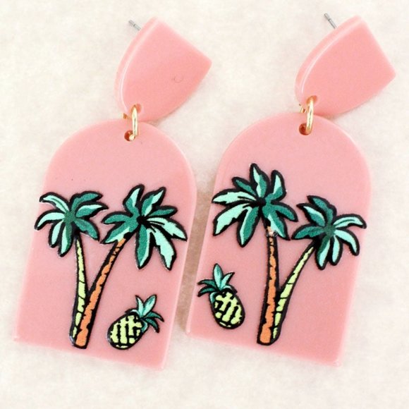One Blessed Nana Jewelry - NWT *BOUTIQUE*  ACRYLIC PALM TREE TROPICAL & PINEAPPLE DROP EARRINGS